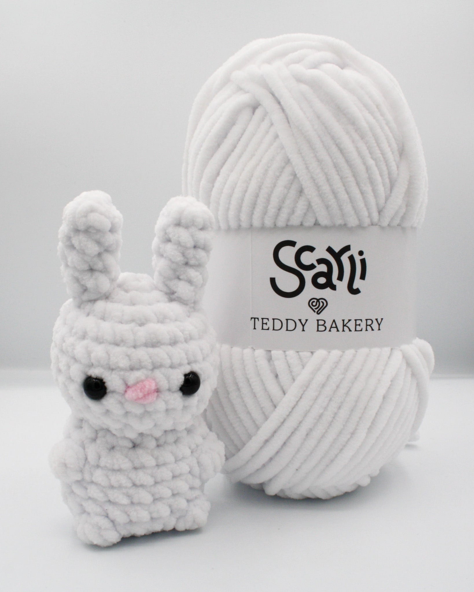 skein white chenille plush yarn amigurumi crochet bunny plushie scarli teddy bakery