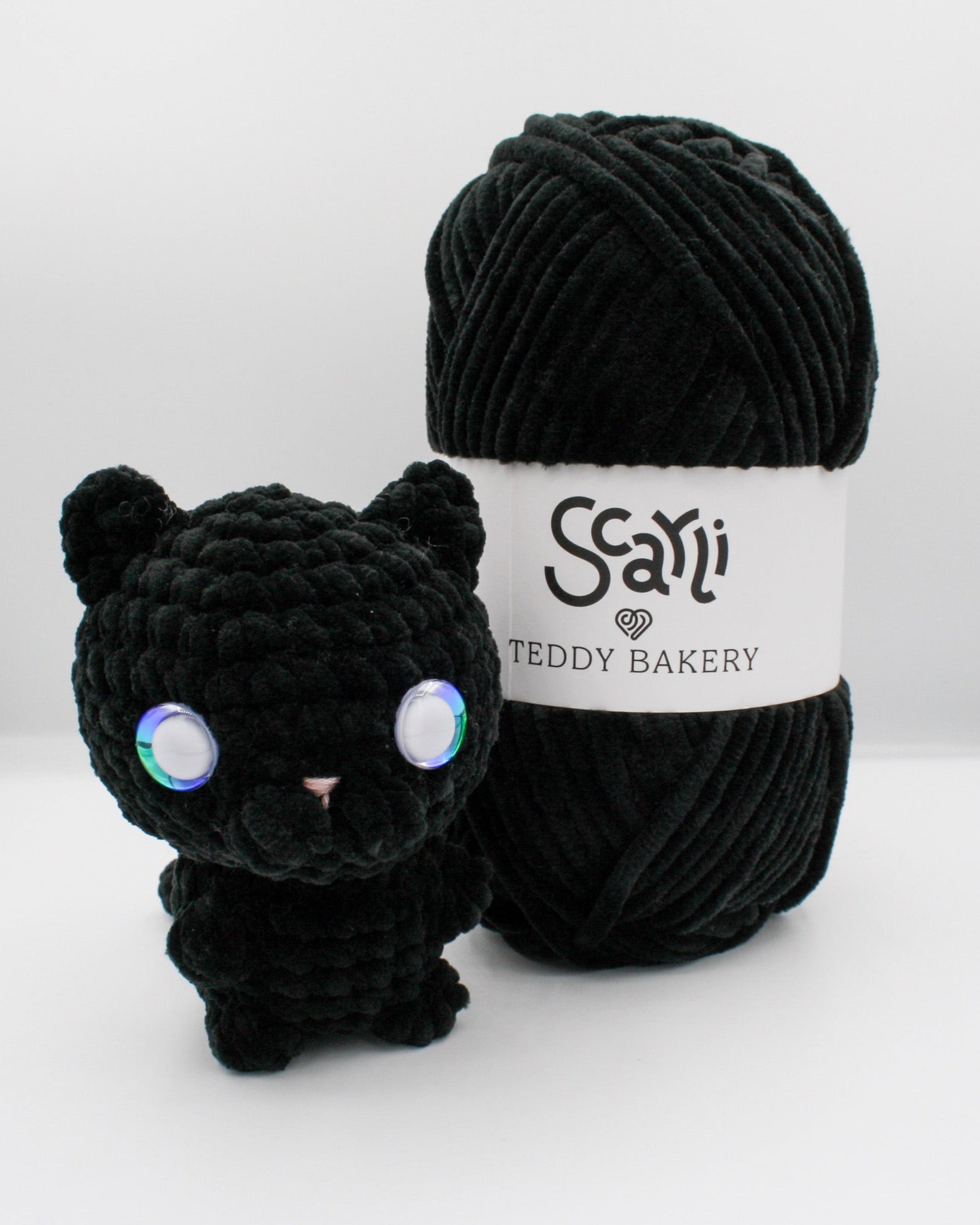 skein black chenille plush yarn amigurumi crochet cat plushie teddy bakery scarli