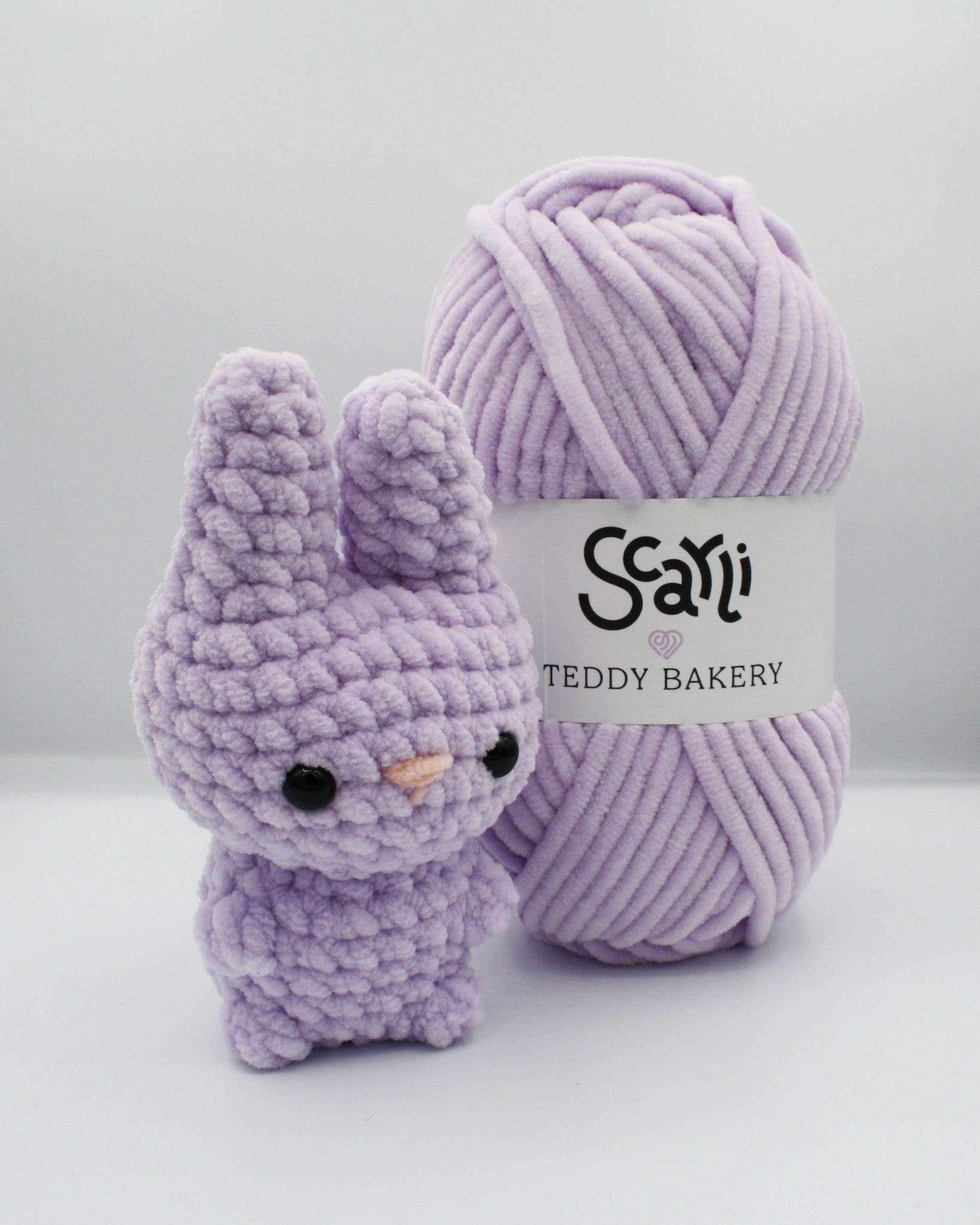skein lilac purple chenile plush yarn teddy bakery scarli amigurumi crochet bunny plushie