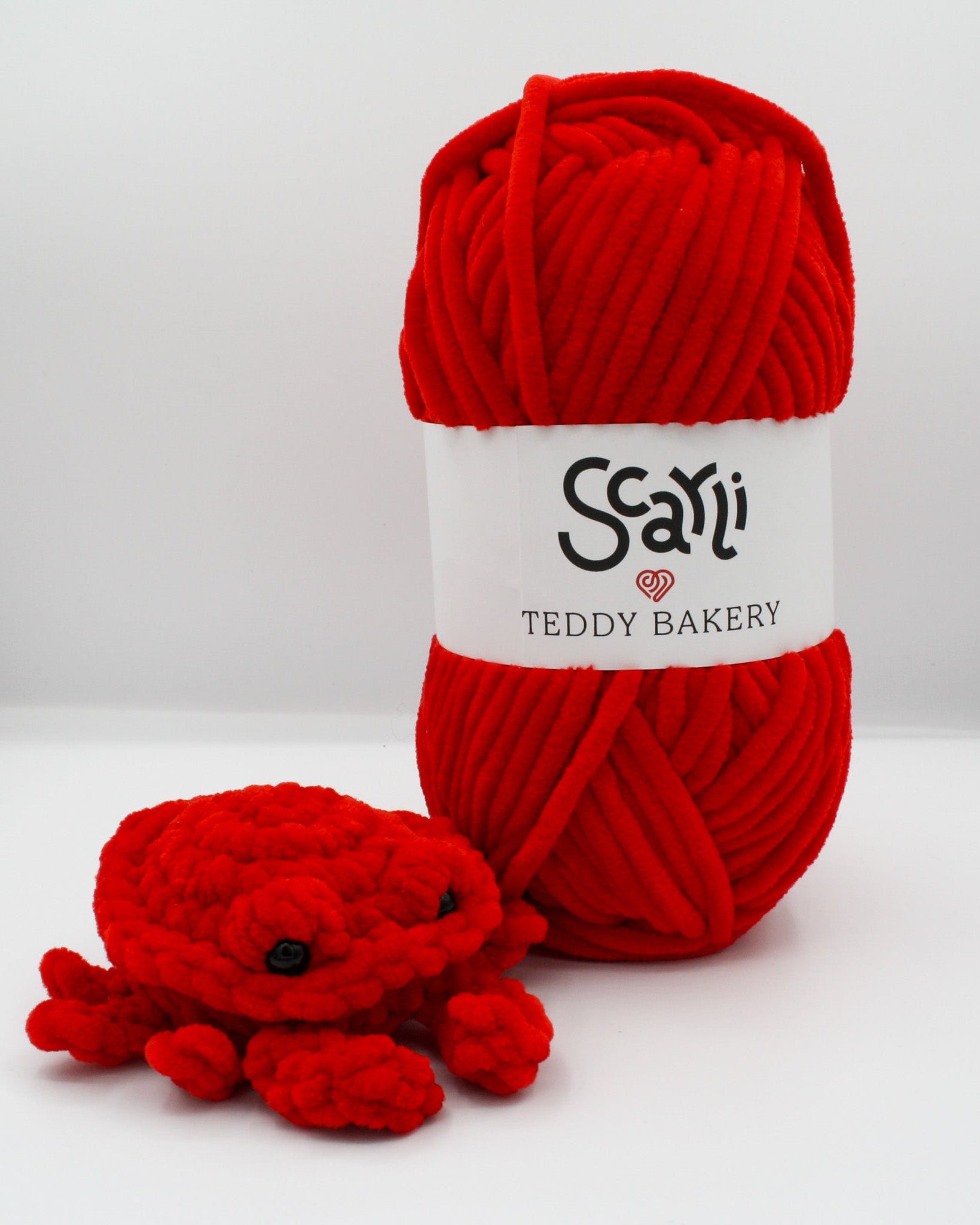 skein red chenille plush yarn amigurumi crochet crab plushie teddy bakery scarli