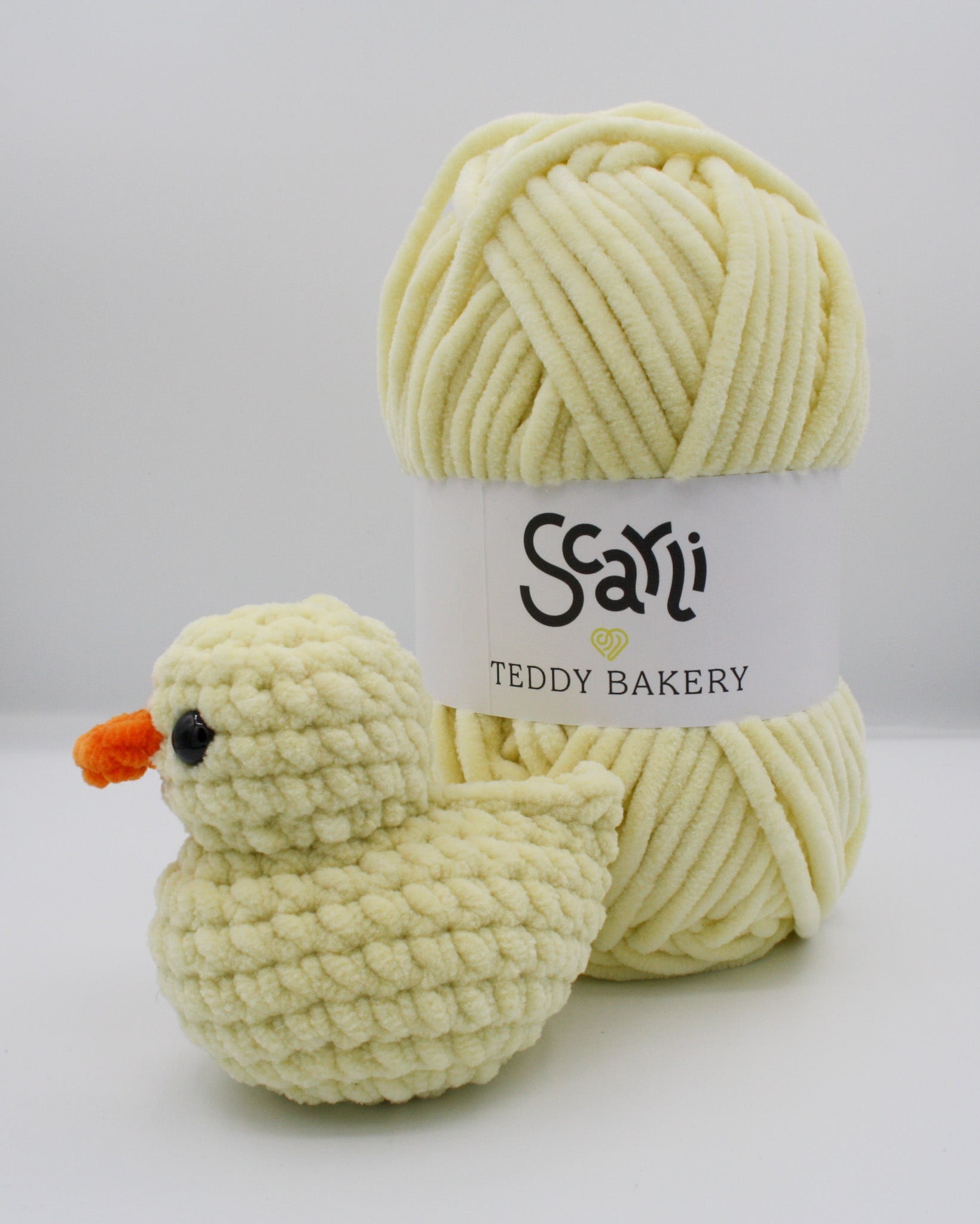 skein pastel yellow banana chenille plush yarn teddy bakery scarli amigurumi crochet duck plushie