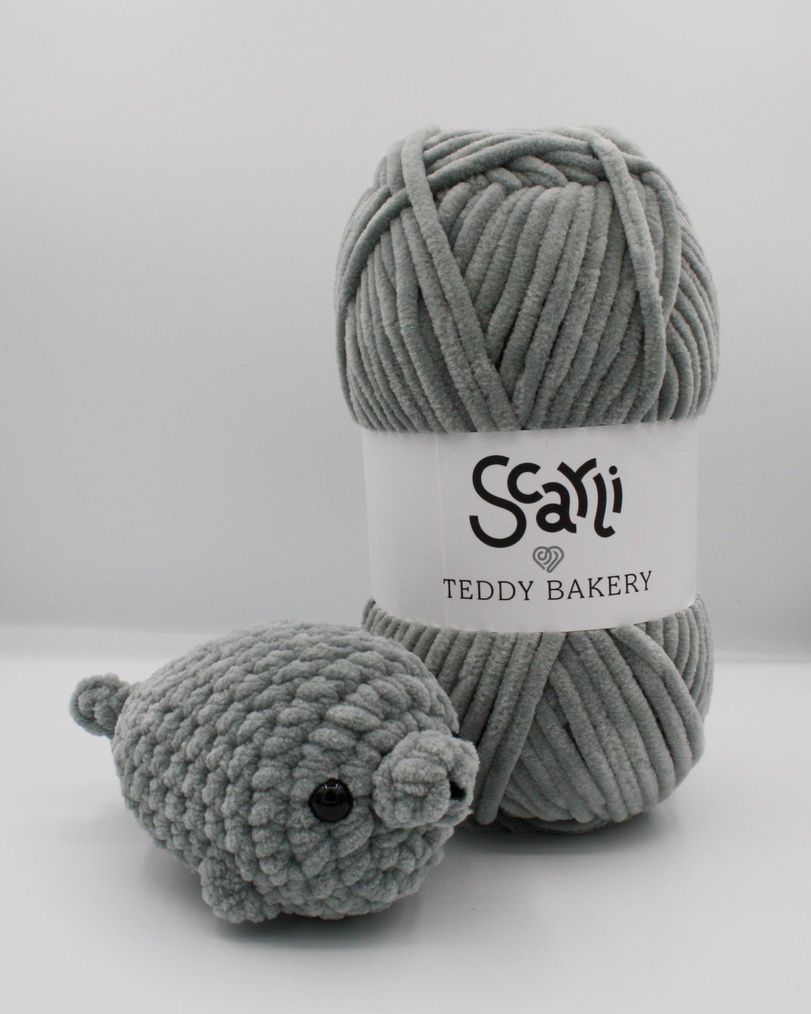 skein grey chenille plush yarn amigurumi crochet seal plushie teddy bakery scarli