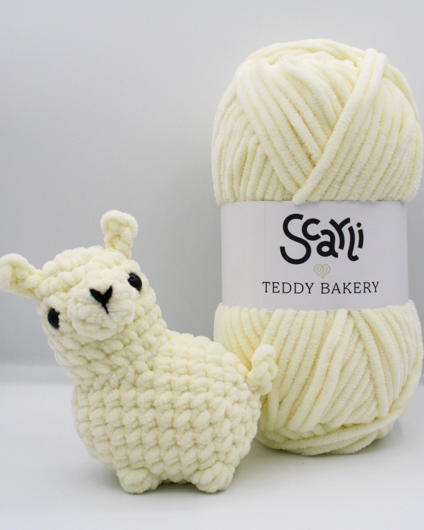 skein cream chenille plush yarn amigurumi crochet llama plushie scarli teddy bakery