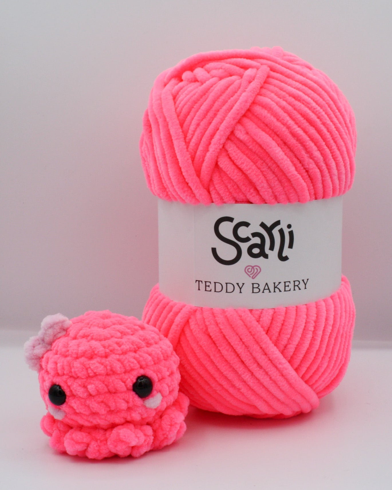 skein neon pink chenille plush yarn teddy bakery scarli amigurumi crochet octopus plushie