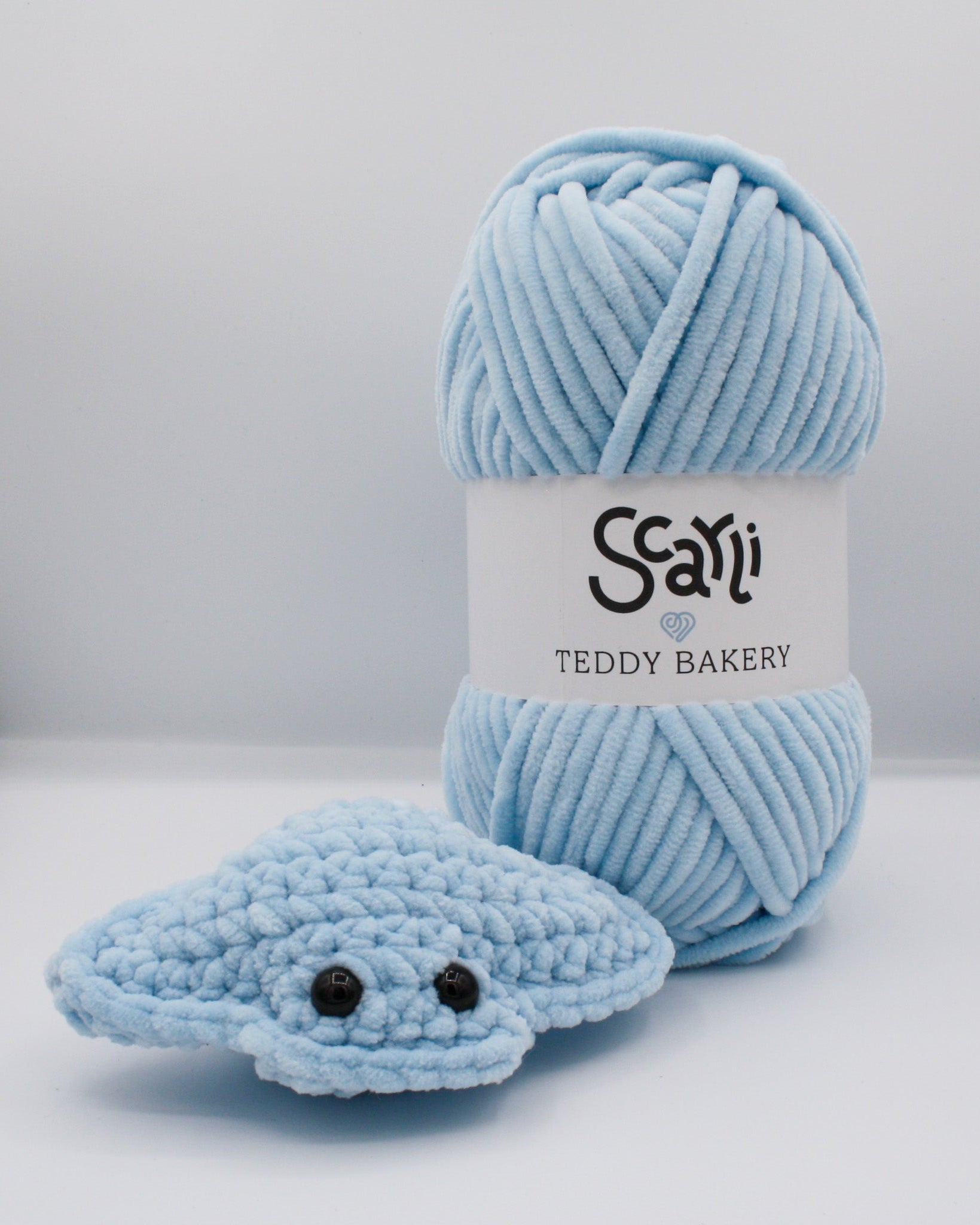 skein baby blue chenille plush yarn amigurumi crochet stingray plushie teddy bakery scarli