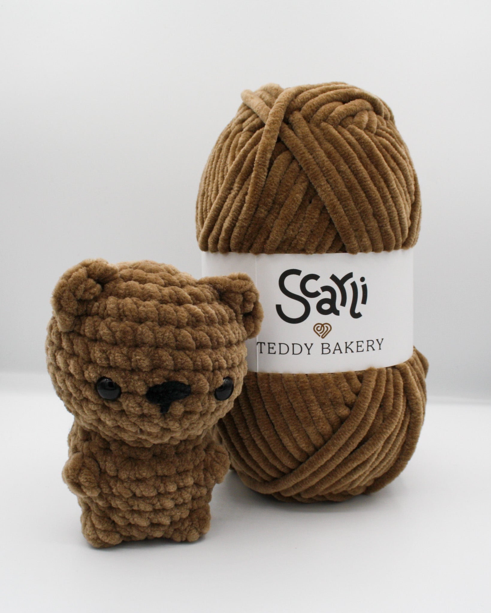 skein brown chenille plush yarn amigurumi crochet bear plushie scarli teddy bakery