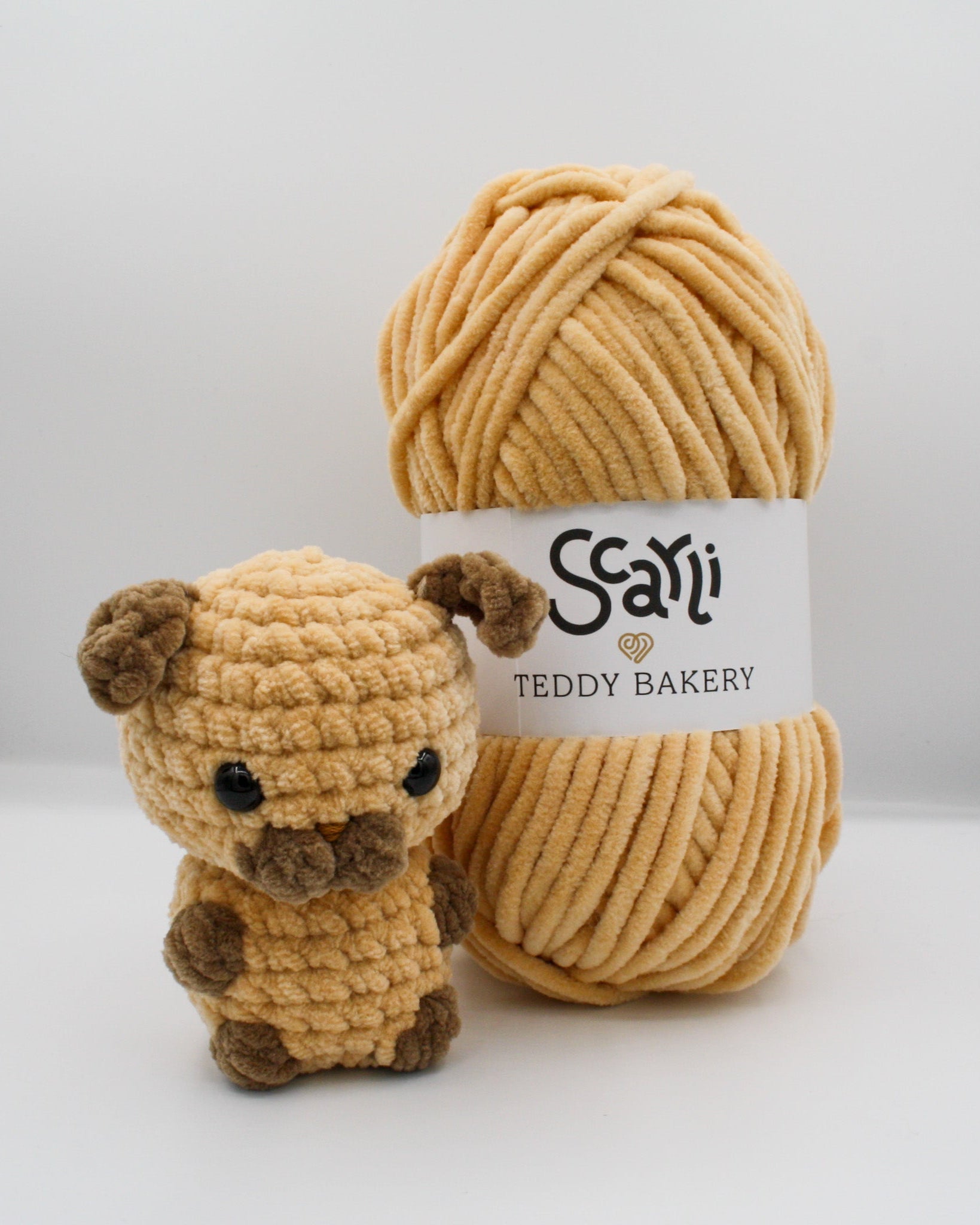 skein beige chenille plush yarn amigurumi crochet puppy plushie teddy bakery scarli