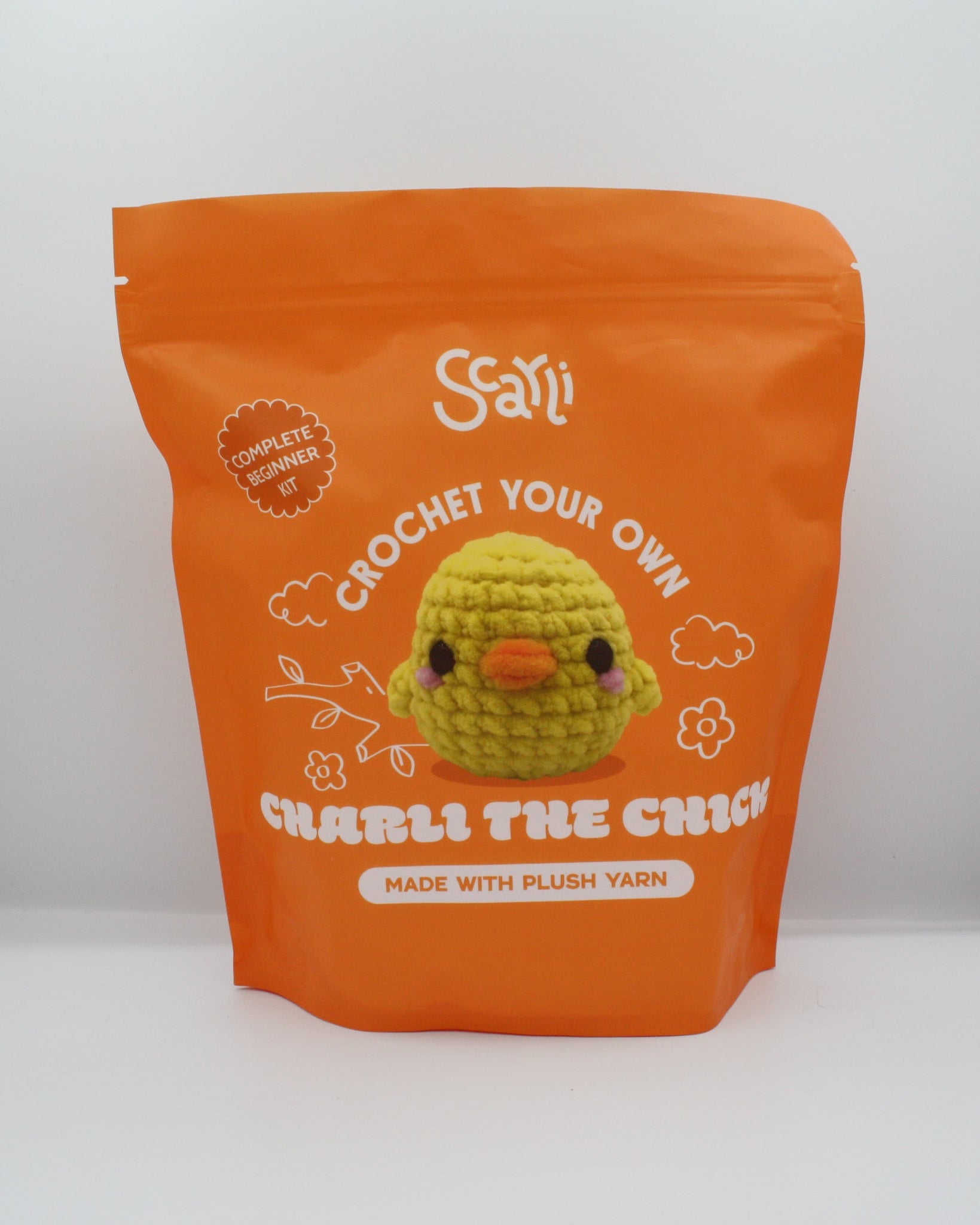 beginner crochet kit charli the chick made with plush chenille yarn amigurmi