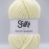 Teddy Bakery chenille yarn in shade cream light neutral. Soft chunky plush yarn