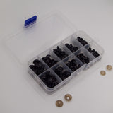 100 pieces of black plastic safety eyes and asks for plush toy making. Included 6mm, 8mm, 9mm, 10mm, 12mm
