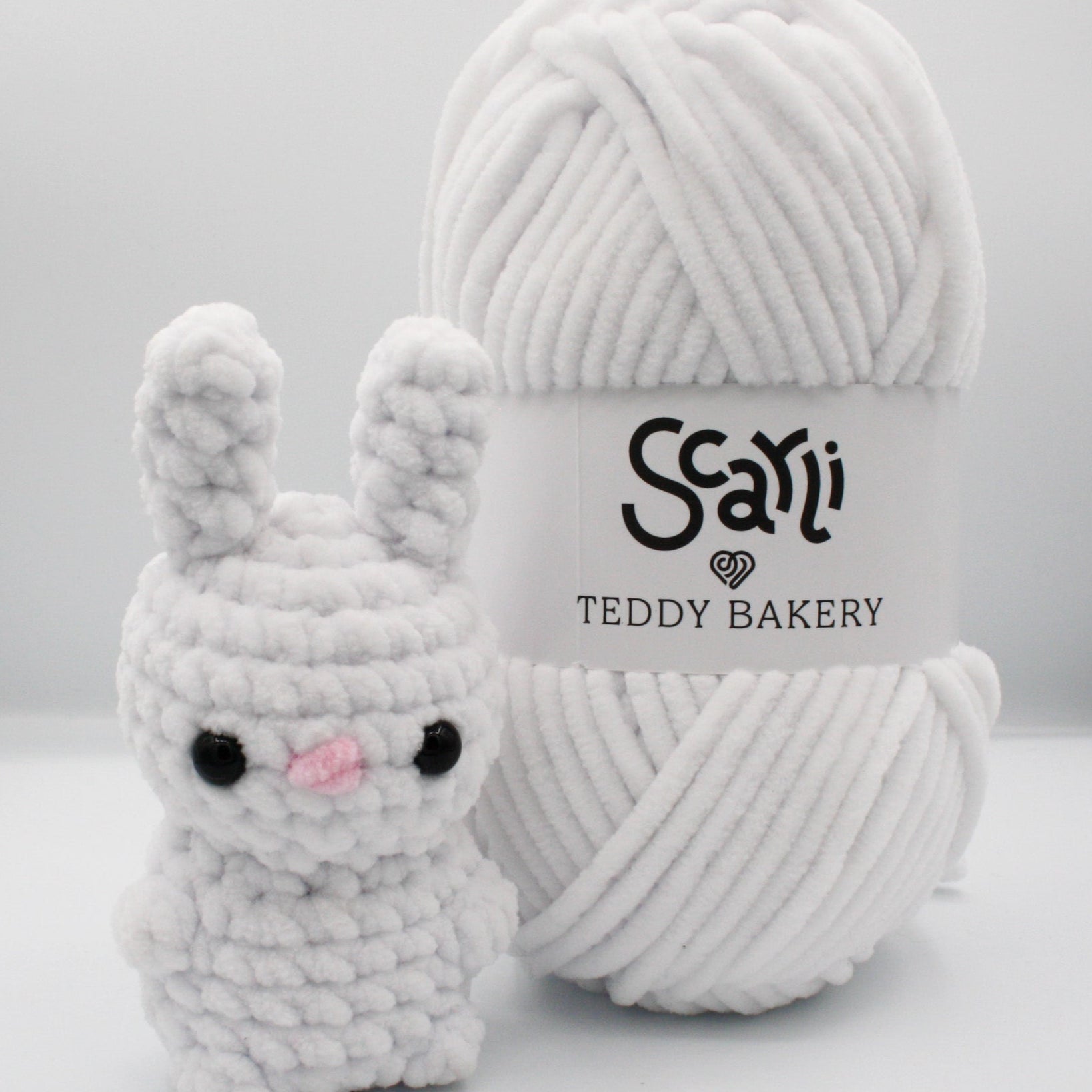 skein white chenille plush yarn amigurumi crochet bunny plushie scarli teddy bakery