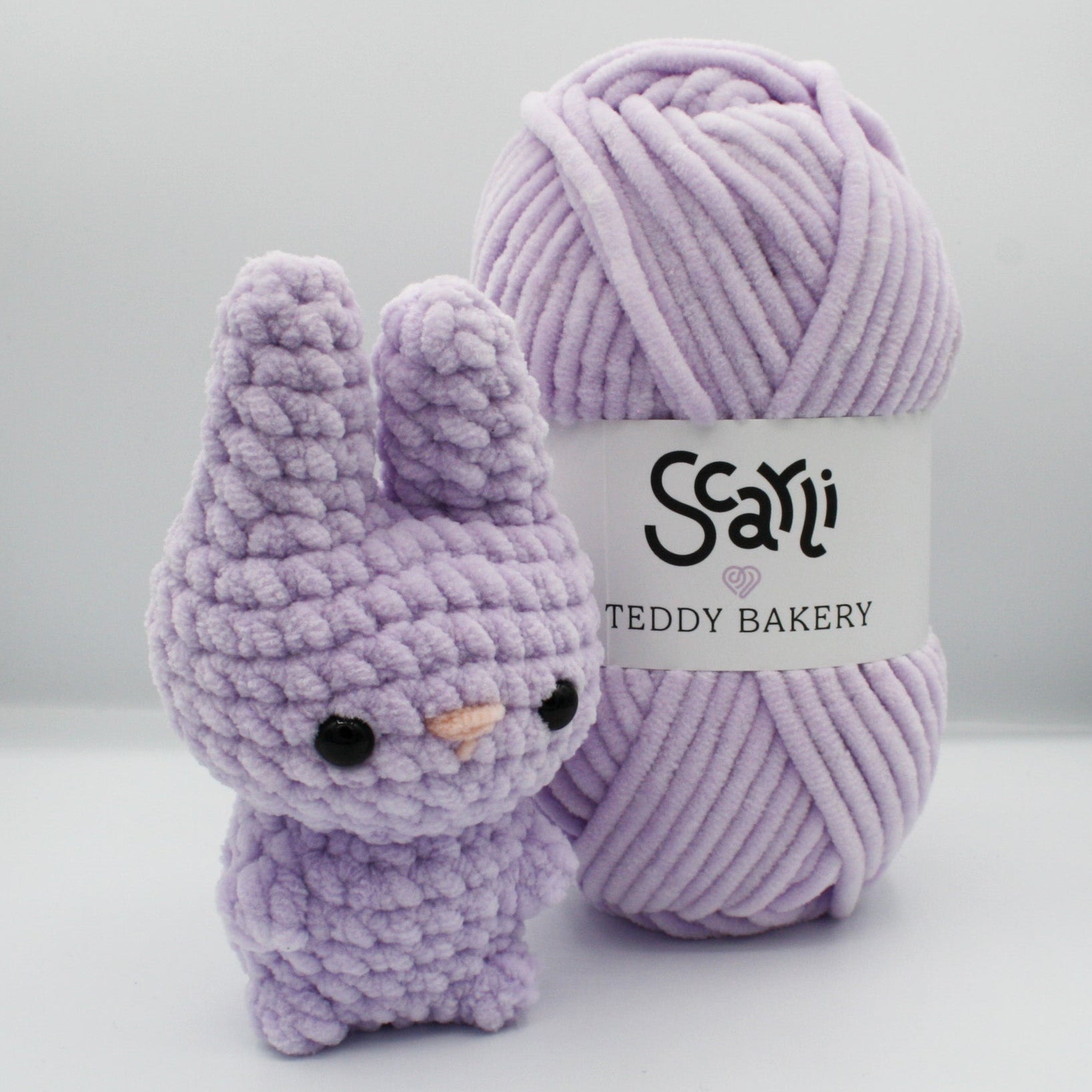 skein lilac purple chenile plush yarn teddy bakery scarli amigurumi crochet bunny plushie