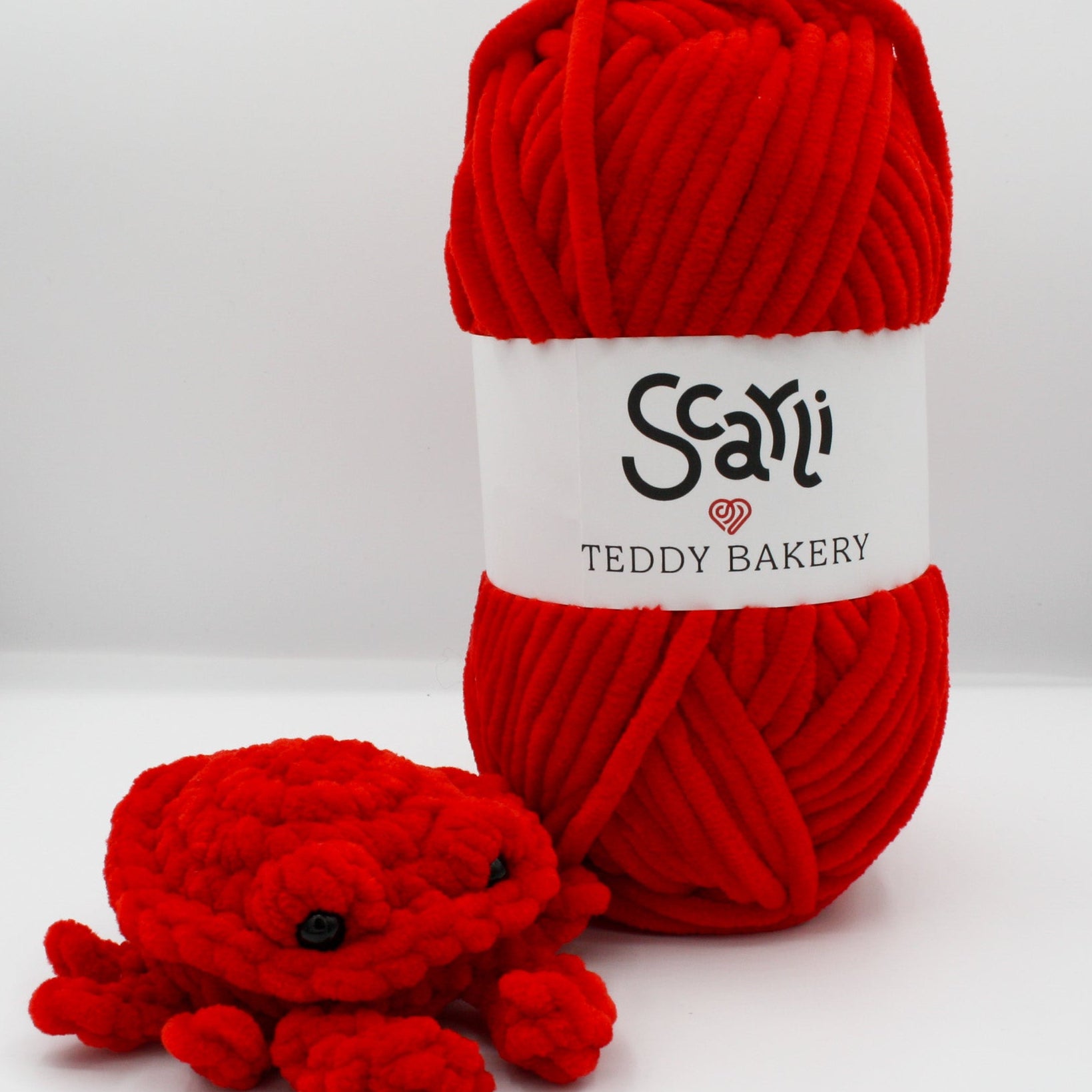 skein red chenille plush yarn amigurumi crochet crab plushie teddy bakery scarli