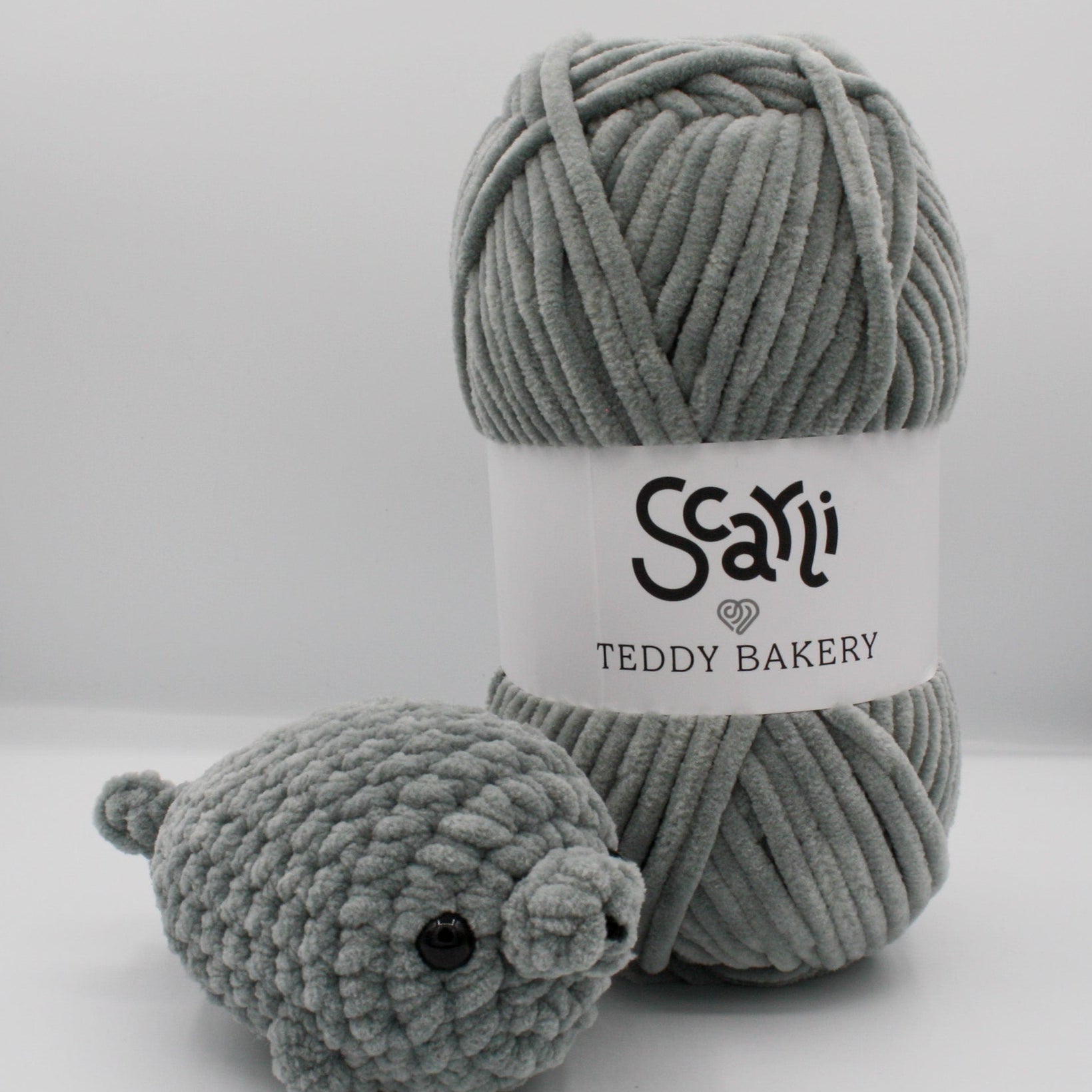 skein grey chenille plush yarn amigurumi crochet seal plushie teddy bakery scarli