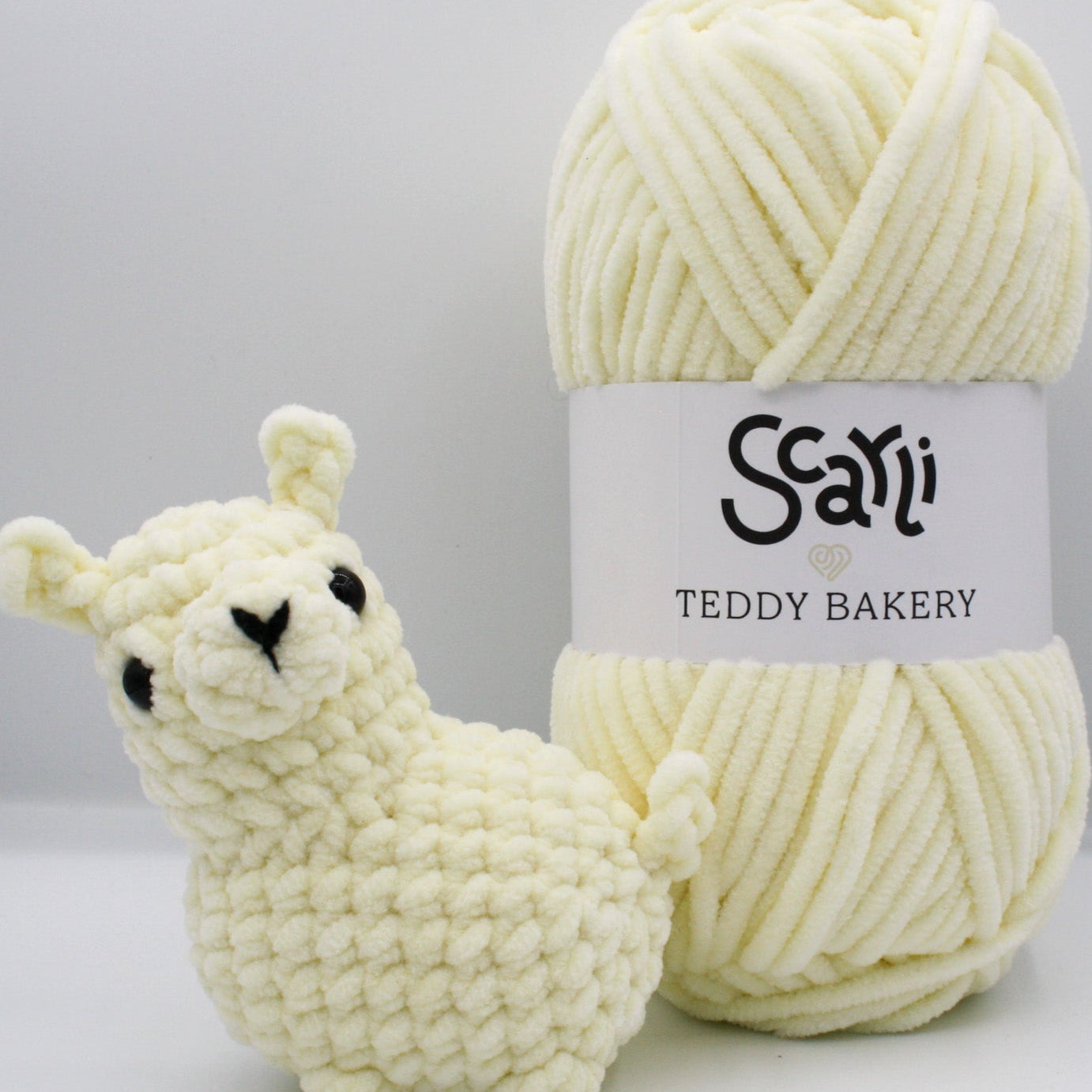 skein cream chenille plush yarn amigurumi crochet llama plushie scarli teddy bakery