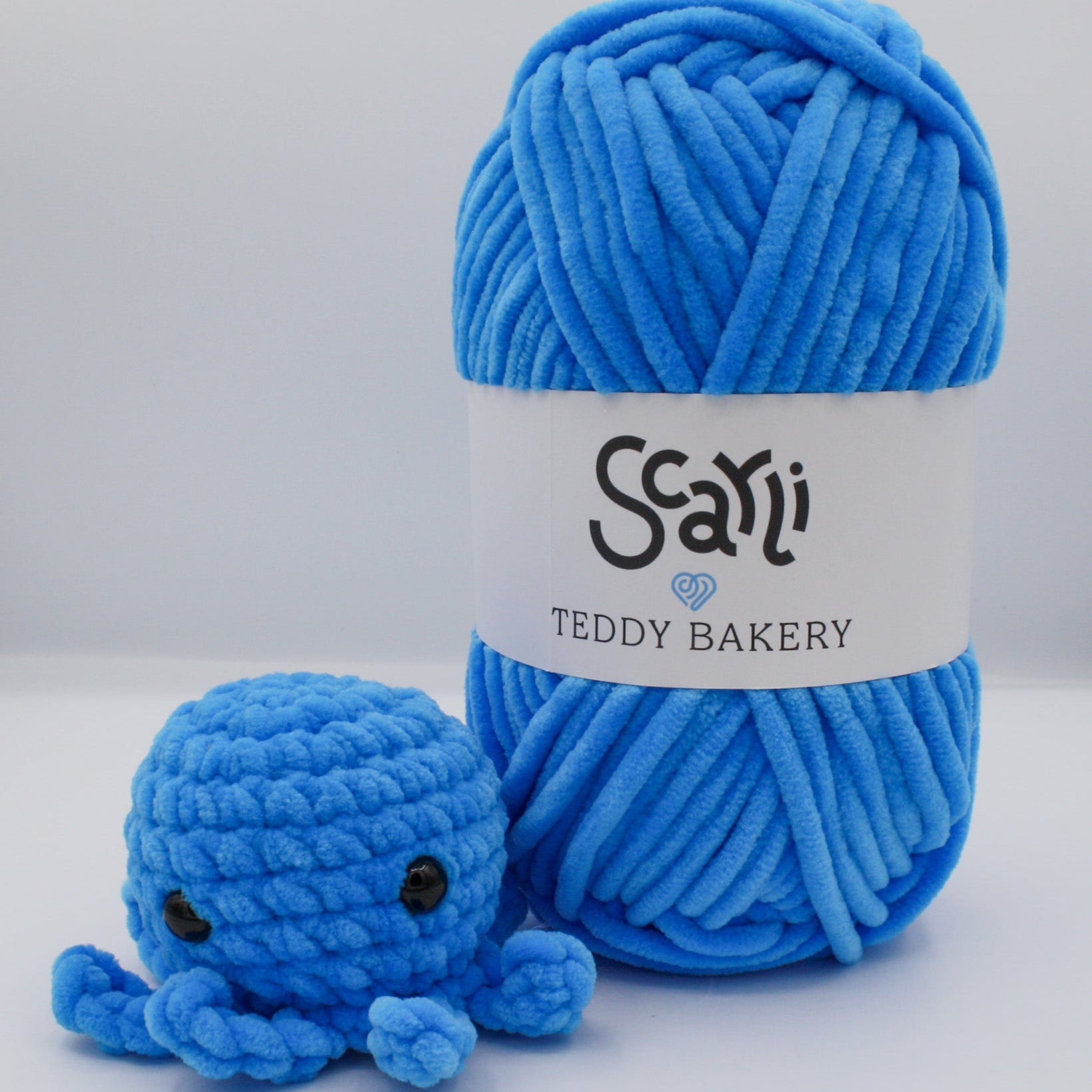 sapphire blue skein chenille plush yarn amigurumi chenille octopus plushie teddy bakery scarli