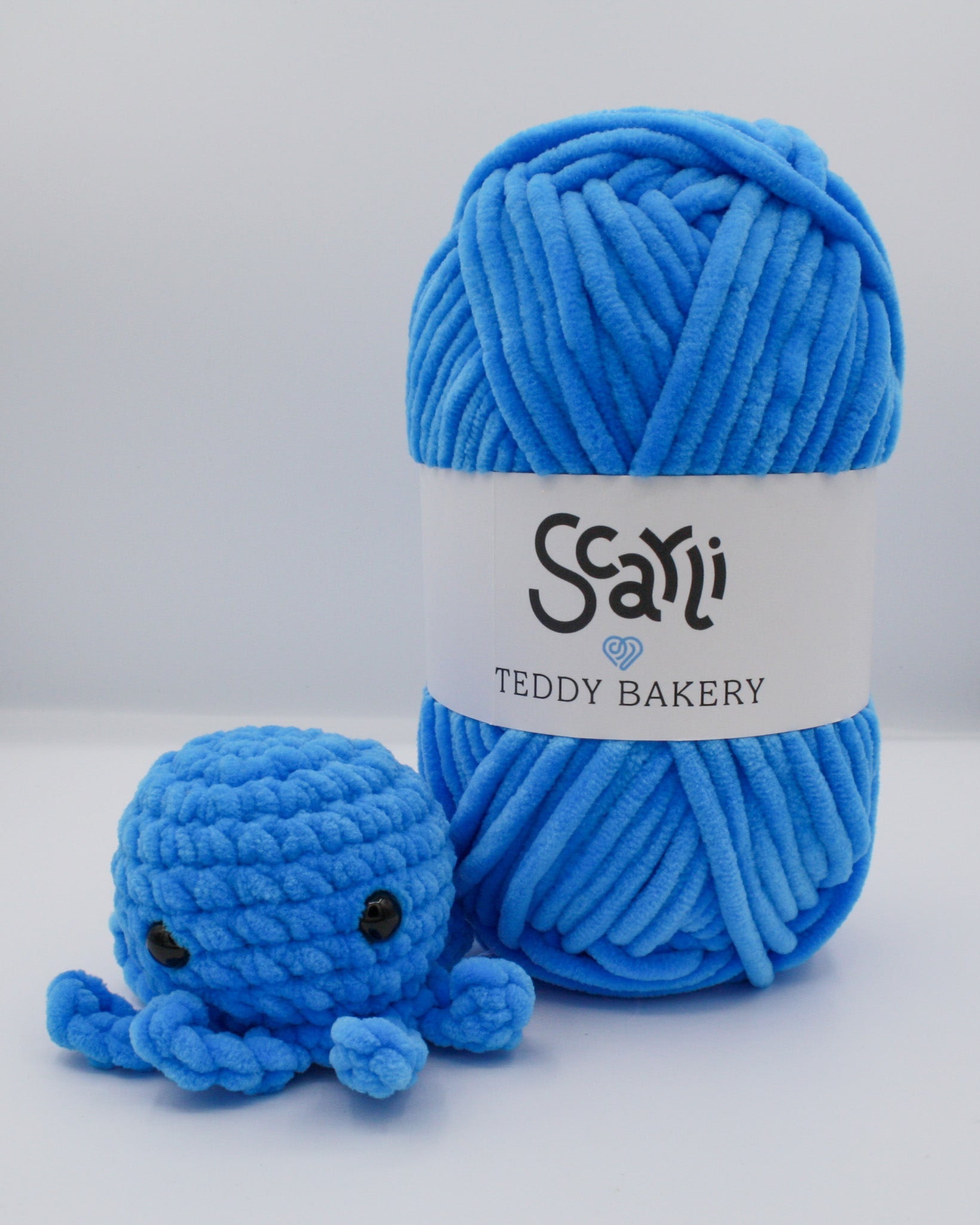 sapphire blue skein chenille plush yarn amigurumi chenille octopus plushie teddy bakery scarli