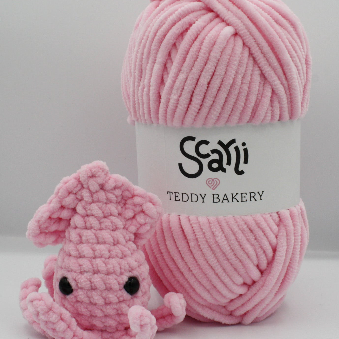skein light pink chenille plush yarn amigurumi crochet squid plushie teddy bakery scarli
