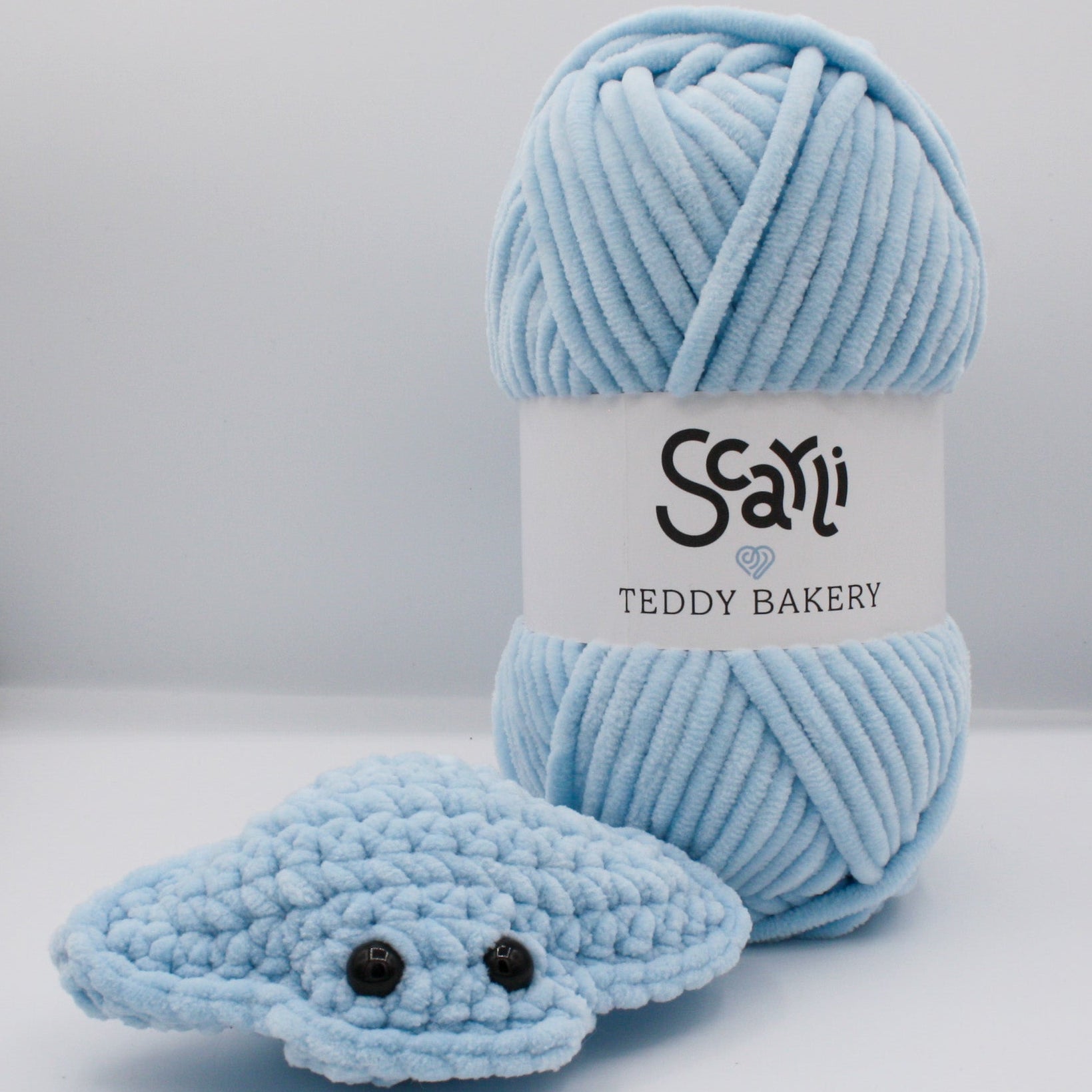 skein baby blue chenille plush yarn amigurumi crochet stingray plushie teddy bakery scarli