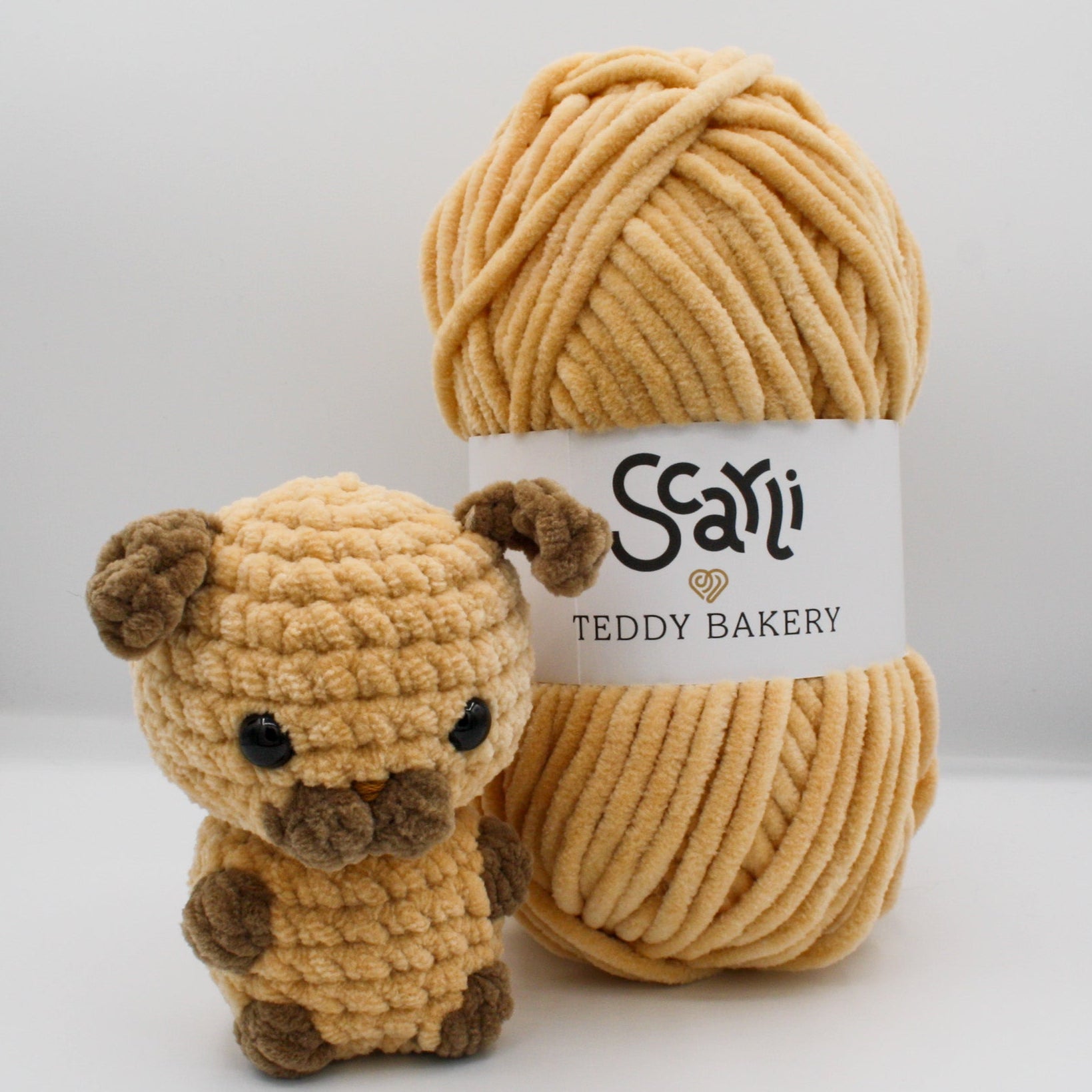 skein beige chenille plush yarn amigurumi crochet puppy plushie teddy bakery scarli