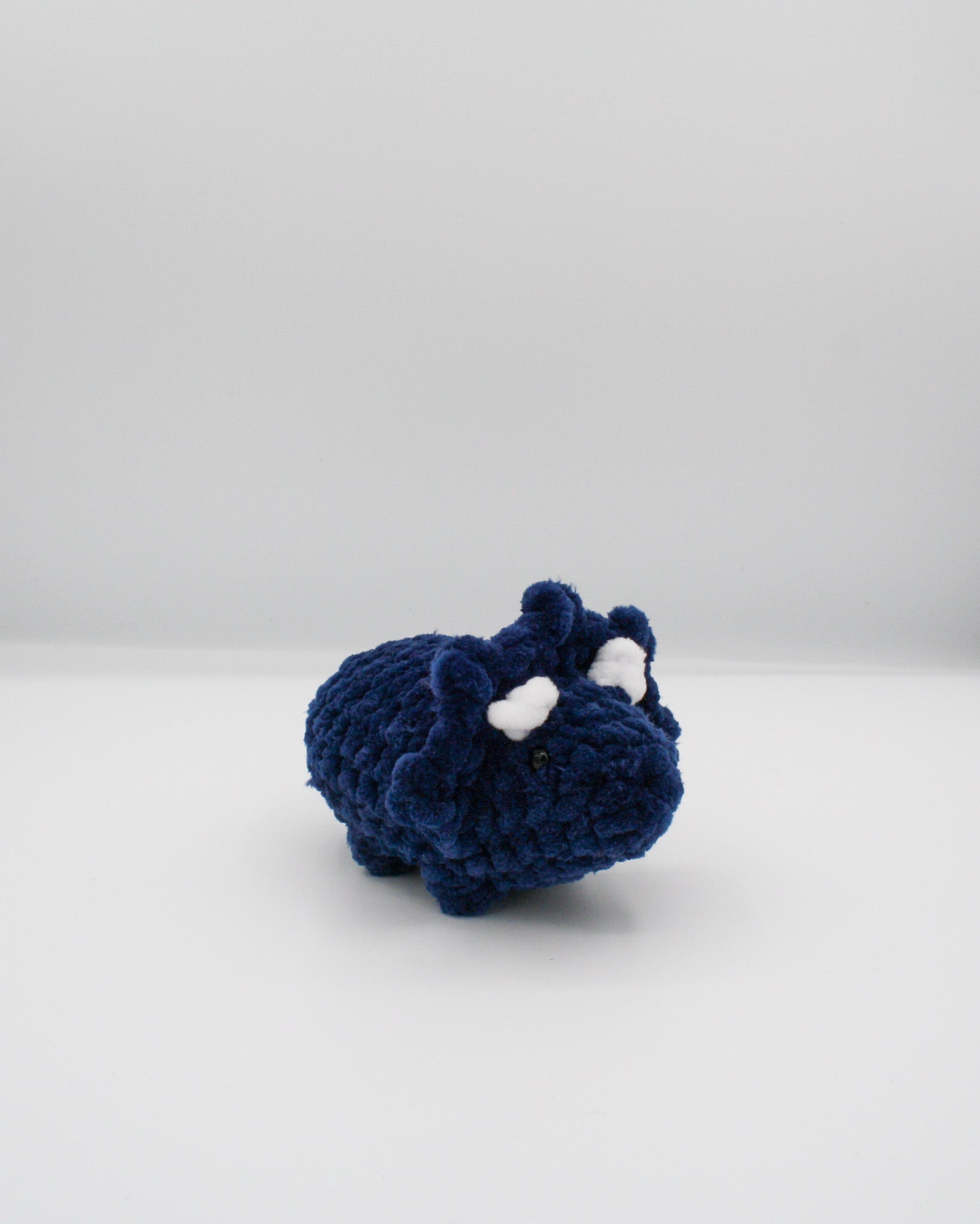 amigurumi crochet navy blue triceratops plushie chenille yarn