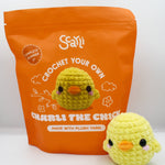 beginner crochet kit Charli the chick made with plush chenille yarn
