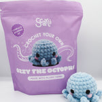 beginner crochet kit Ozzy the octopus amigurumi made with plush yarn
