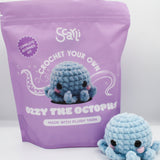 beginner crochet kit Ozzy the octopus amigurumi made with plush yarn