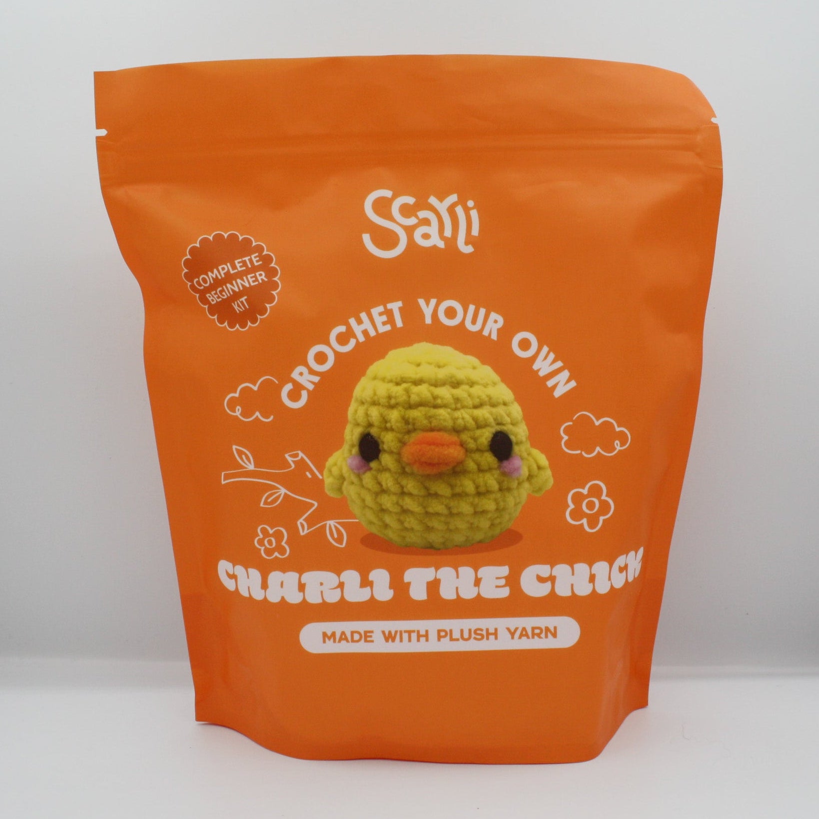 beginner crochet kit charli the chick made with plush chenille yarn amigurmi